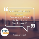 An image of a beach at sunset in the background with a quote int he foreground: Be kind and loving to yourself. Wrap yourself in a blanket of love. You deserve it!
