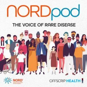 An illustration of a diverse group of people with text: Nordpod, the voice of rare disease